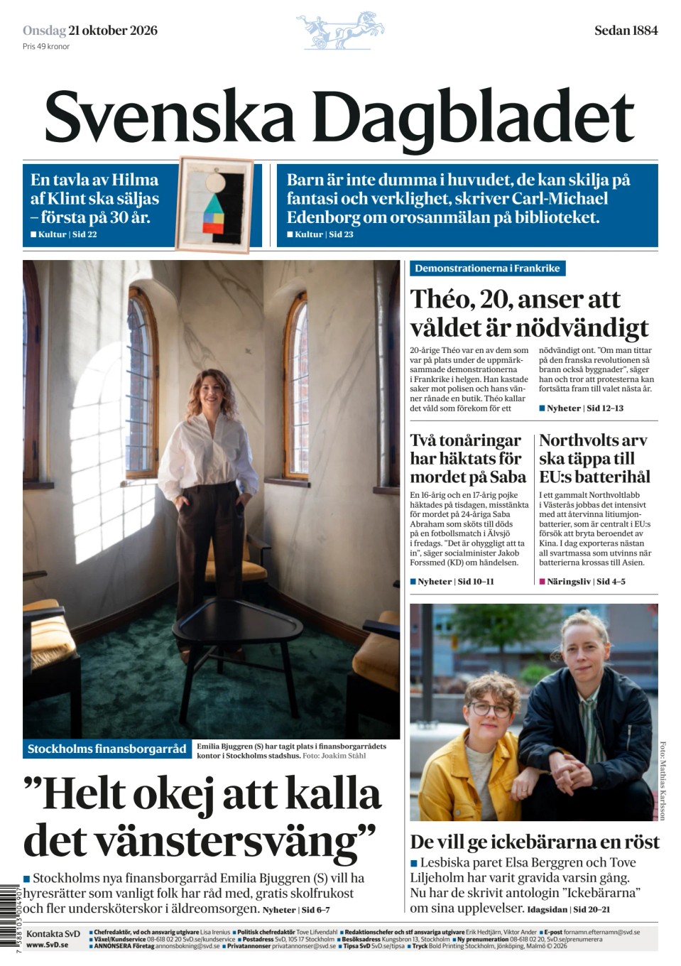 Prima-pagina-Svenska Dagbladet-edizione-di-oggi-20261021